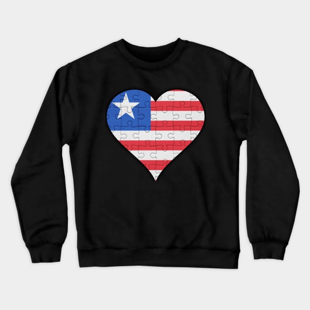 Liberian Jigsaw Puzzle Heart Design - Gift for Liberian With Liberia Roots Crewneck Sweatshirt by Country Flags